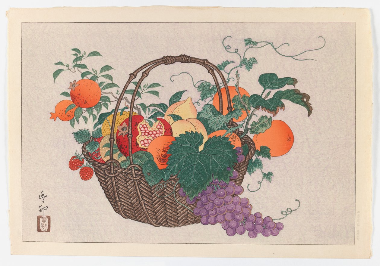 Naturaleza muerta con cesta de fruta, c.1930 (impresión) de Taisu Taisu