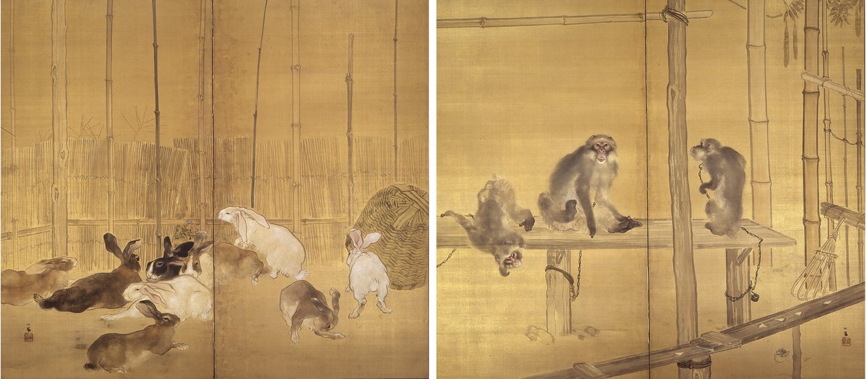 Monos y conejos de Takeuchi Seiho