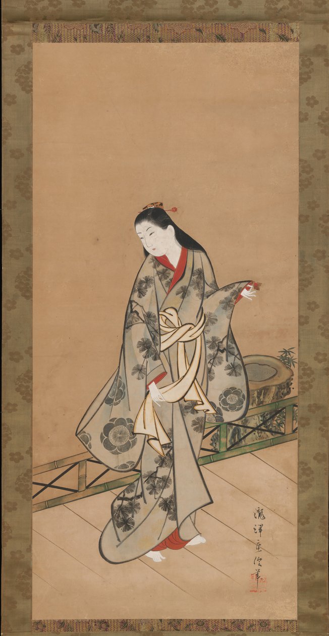 Mujer en la veranda, ca. 1730 de Takizawa Shigenobu