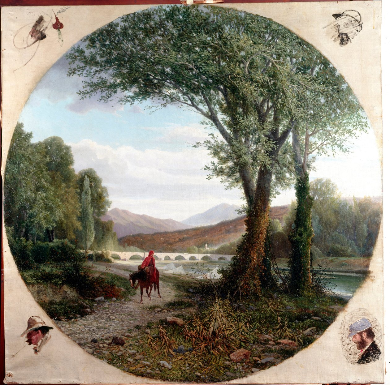 Dante un caballo corre por el río Entella o el Pasaje Ilustración del Purgatorio en "La divina commedia" (La divina comedia) de Dante Alighieri (1265-1321) Pintura de Tammar Luxoro (1824-1899) Antes de 1865 Genes, Civica Galleria d