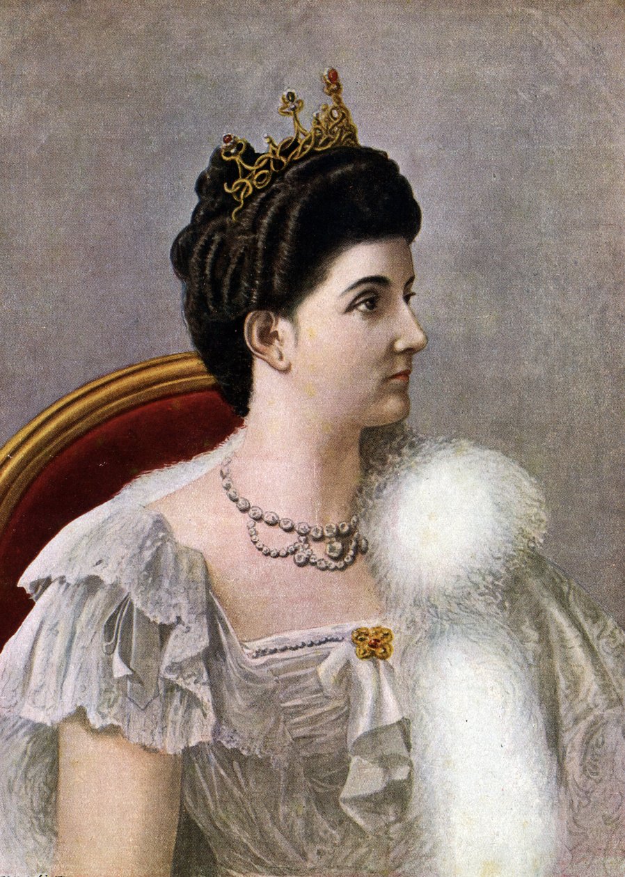 Retrato de la Reina de Italia Helena (Elena) de Montenegro (1873-1952) Ilustración de Tancredi Scarpelli (1866-1937) de "Storia d