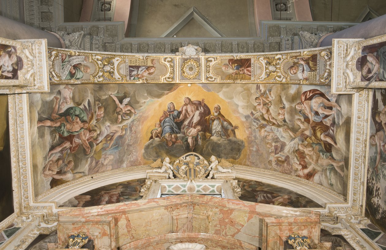 Cristo en Gloria con San Gaudencio y en el arco Zacarías, Moisés y el Rey David de Tanzio da Varallo