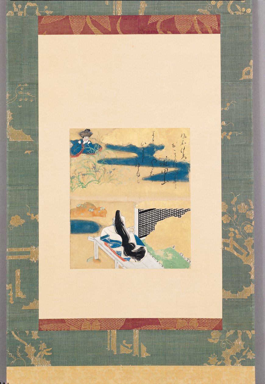 Setting Out For Kawachi (tinta, color y oro sobre papel) de Tawaraya Sotatsu