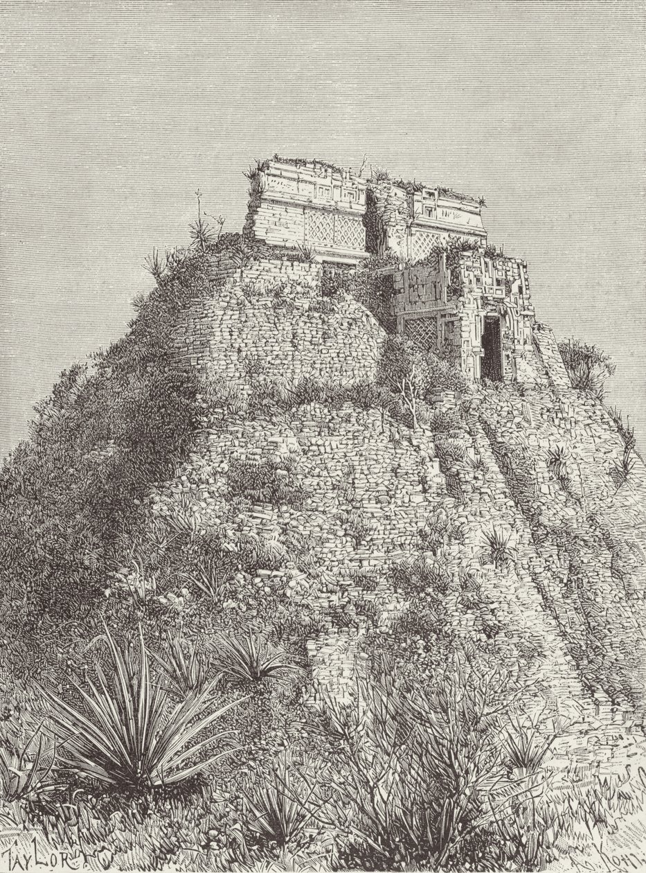 La casa del enano en Uxmal, de Las ciudades antiguas del Nuevo Mundo, por Claude-Joseph-Desire Charnay, grabado por A. Kohl, pub. 1887 de Taylor after Taylor after