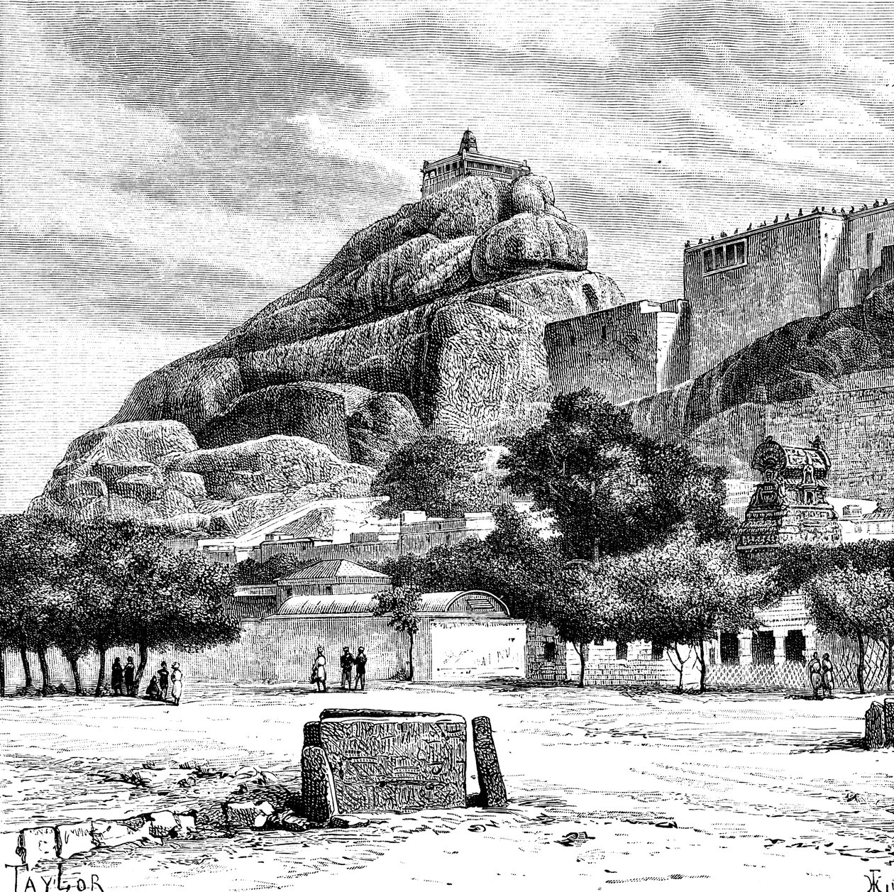 El Templo de la Roca Fort de Tiruchirapalli, India, 1895 de Taylor