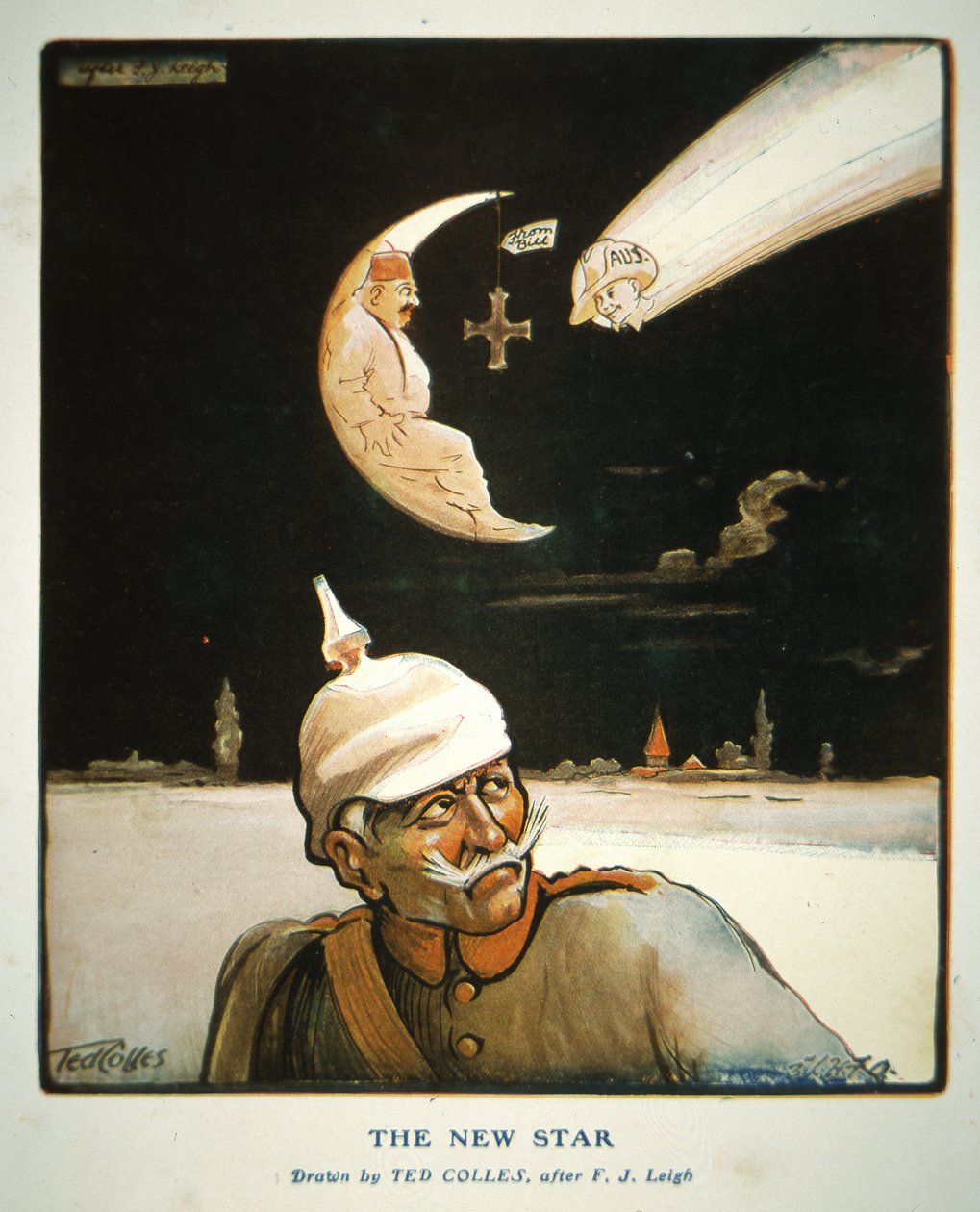 Viñeta de la Primera Guerra Mundial "The New Star", publicada en "The Anzac Book". de Ted Colles