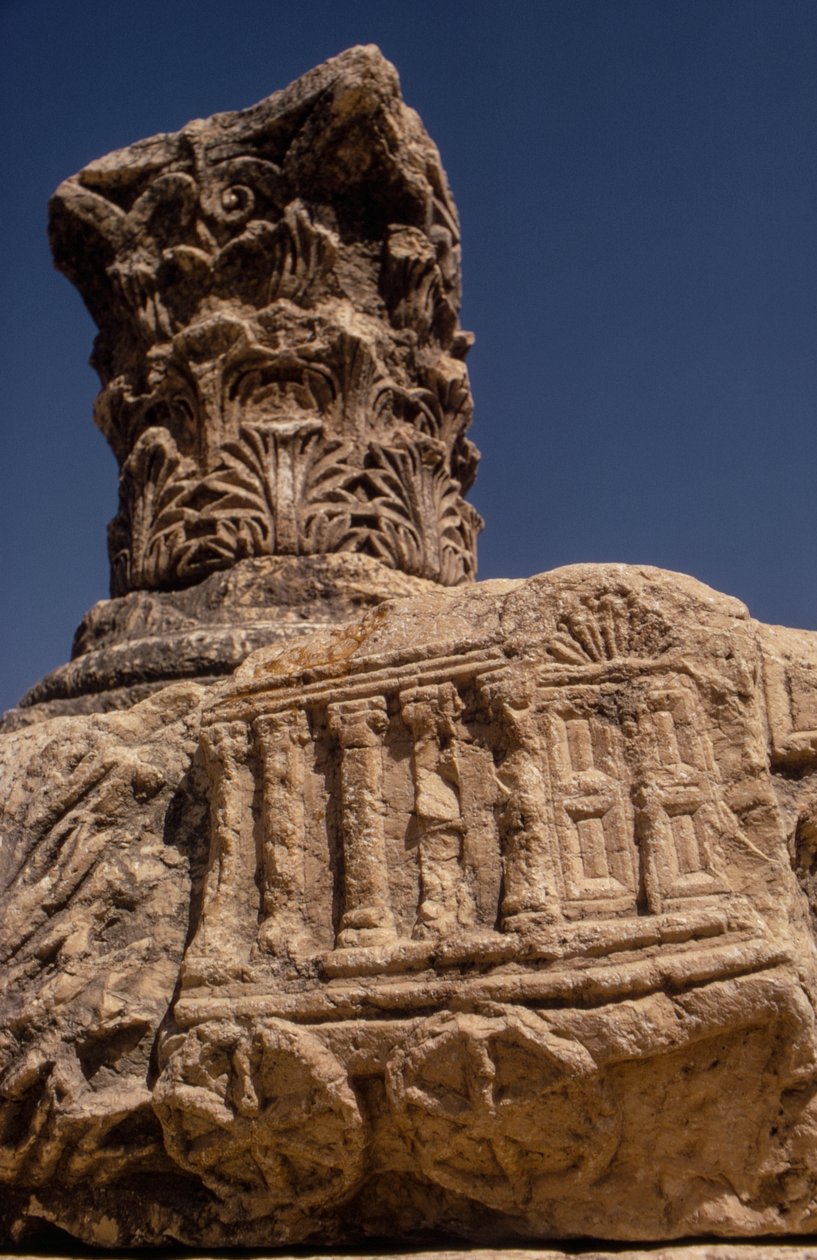 Ruinas de la sinagoga de Cafarnaún, también conocida como Copernaum, Israel. de Ted Spiegel
