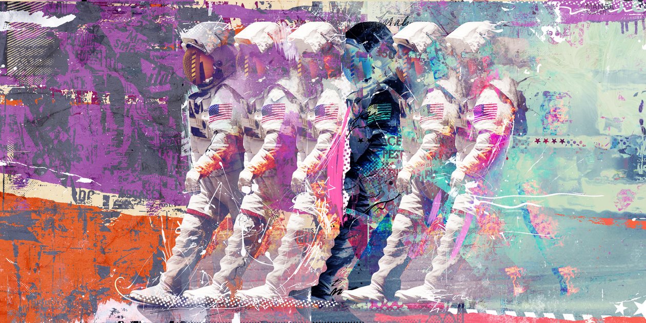 Astronauta Moonwalk, 2015 (técnica mixta sobre lienzo) de Teis Albers