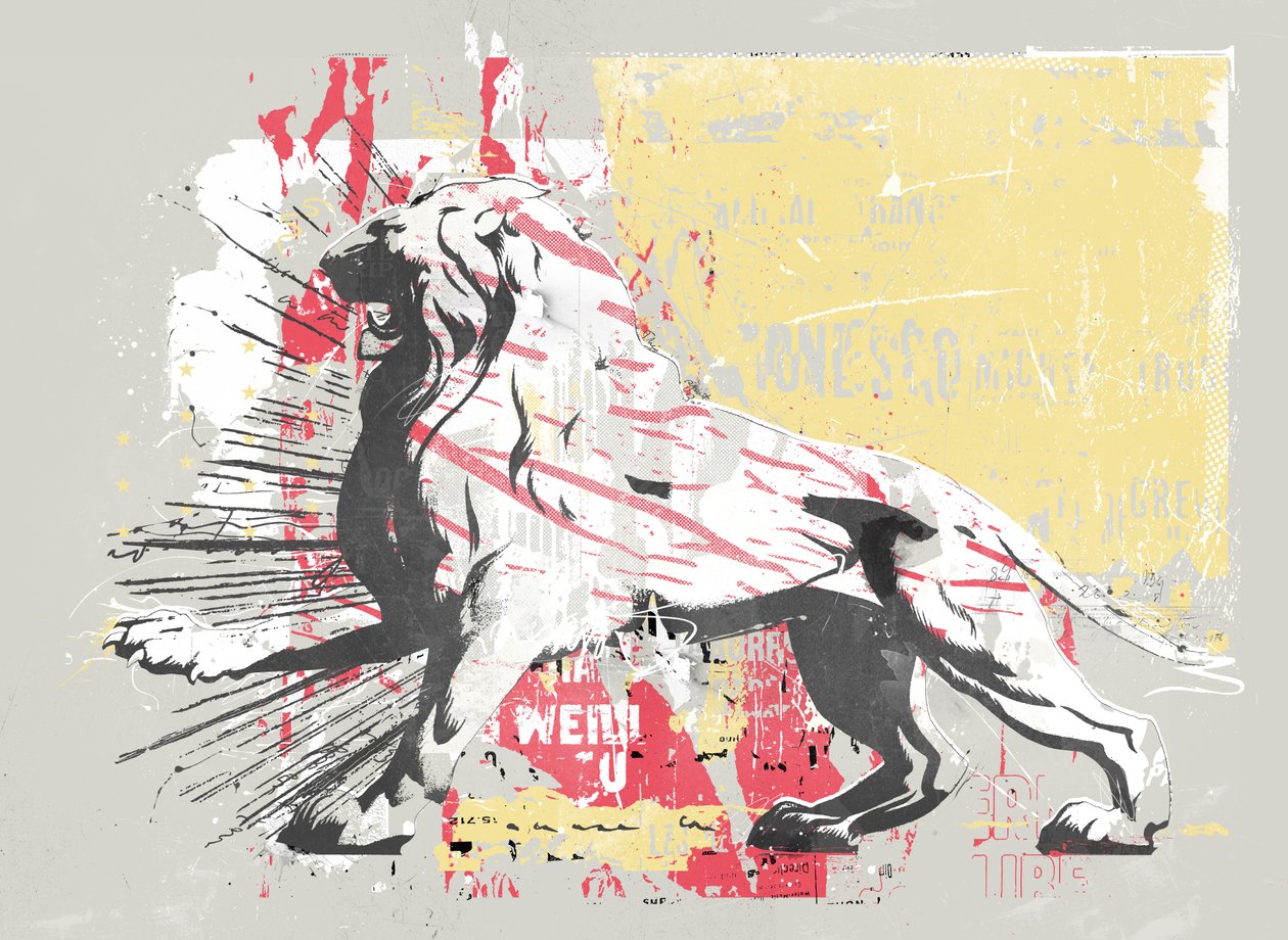 Hero Lion, 2014 (Collage sobre lienzo) de Teis Albers