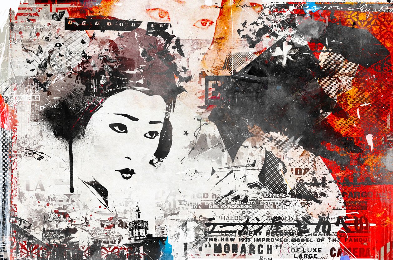 Geisha moderna, 2014 (técnica mixta sobre lienzo) de Teis Albers