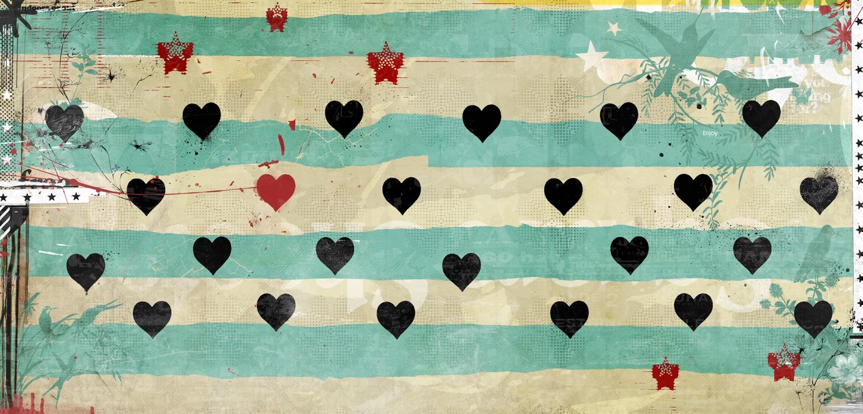 Filas de corazones, 2016 (Collage sobre lienzo) de Teis Albers