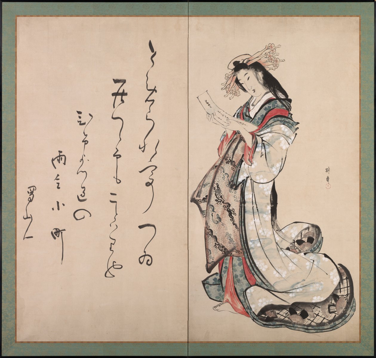 Cortesana Leyendo una Carta, Principios de 1800s de Teisai Hokuba