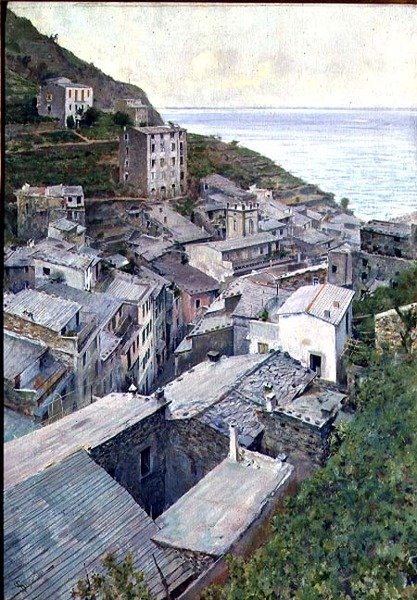 Tejados en Riomaggiore de Telemaco Signorini