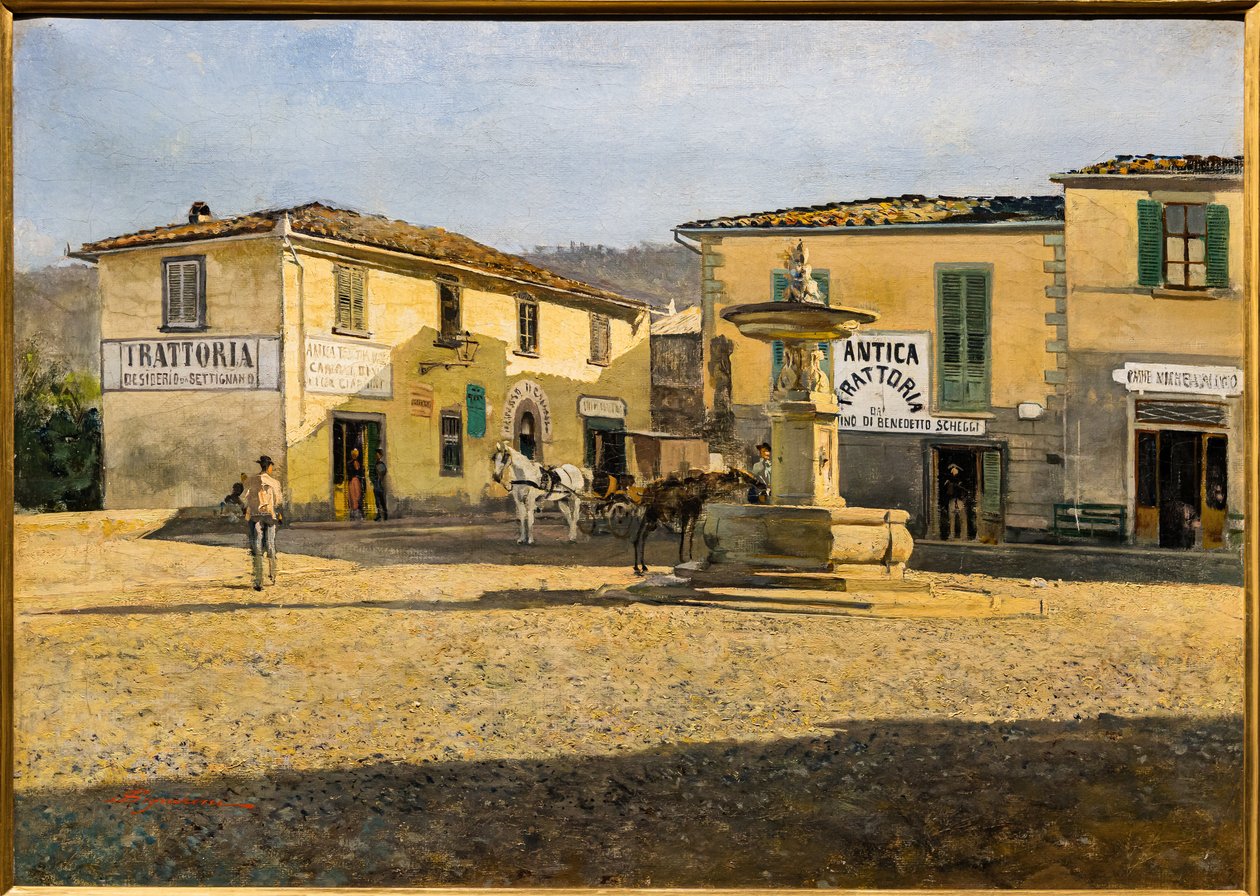 Plaza de Settignano, c.1861 (óleo sobre lienzo) de Telemaco Signorini