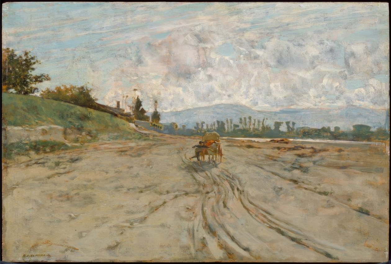 T.Signorini, paisaje sienés con carro de Telemaco Signorini