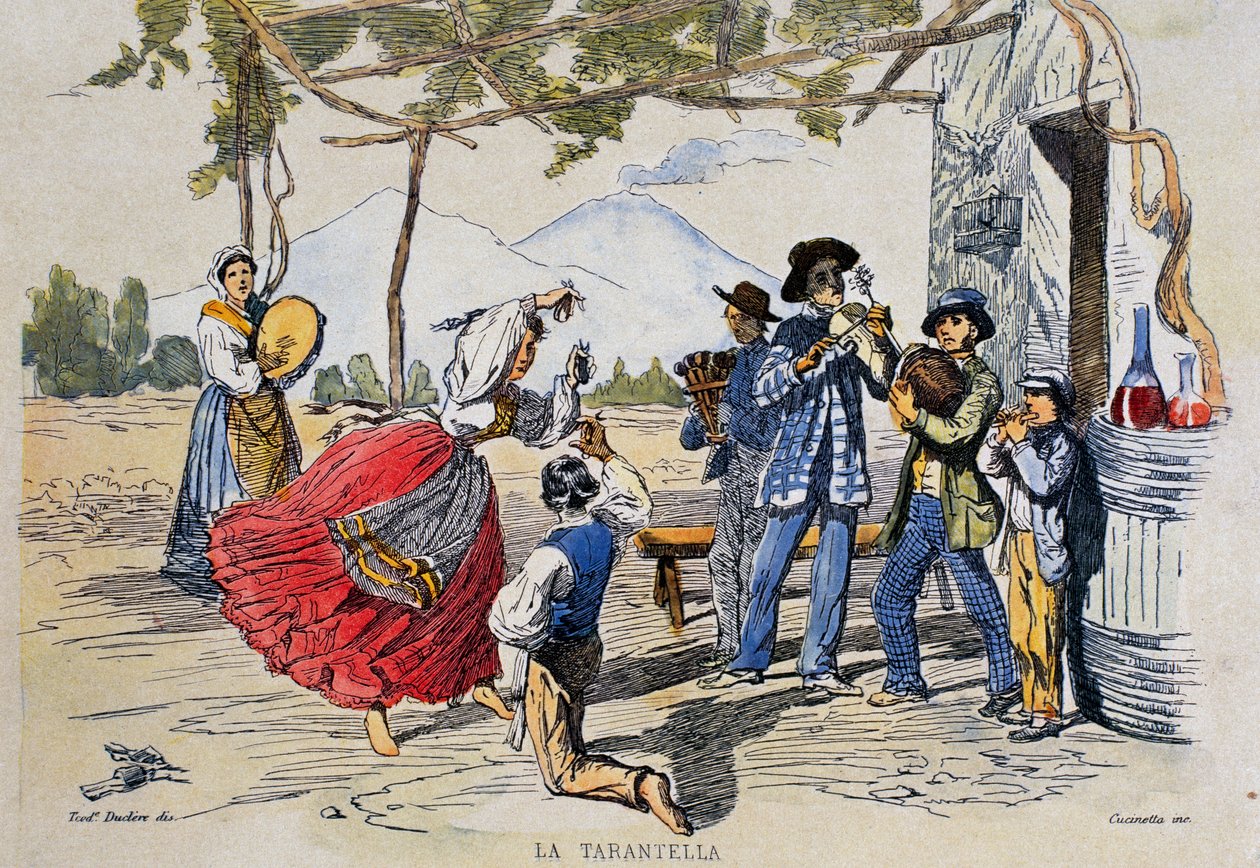 Tarantela napolitana, grabado del dibujo de Teodoro Duclere de Teodoro Duclere