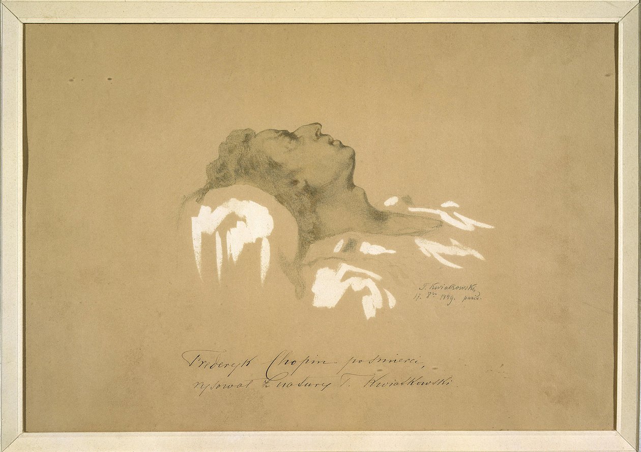 Frederic Chopin (1810-1849) en su lecho de muerte par Kwiatkowski, Teofil (1809-1891). Tinta, gouache, grafito sobre papel de Teofil Kwiatkowski