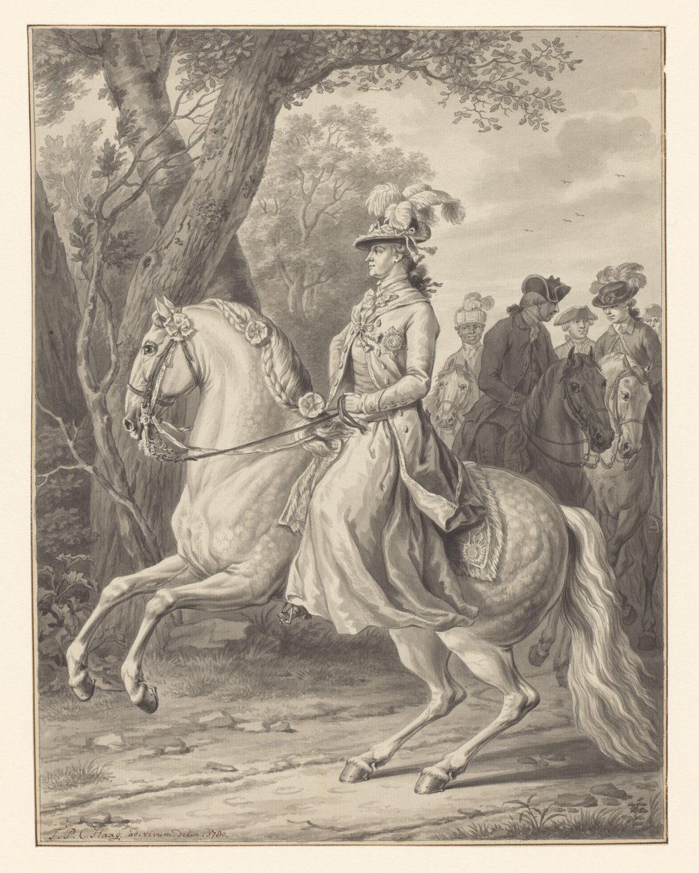 Guillermina de Prusia, princesa de Orange-Nassau, a caballo de Tethart Philip Christian Haag (signed by artist)