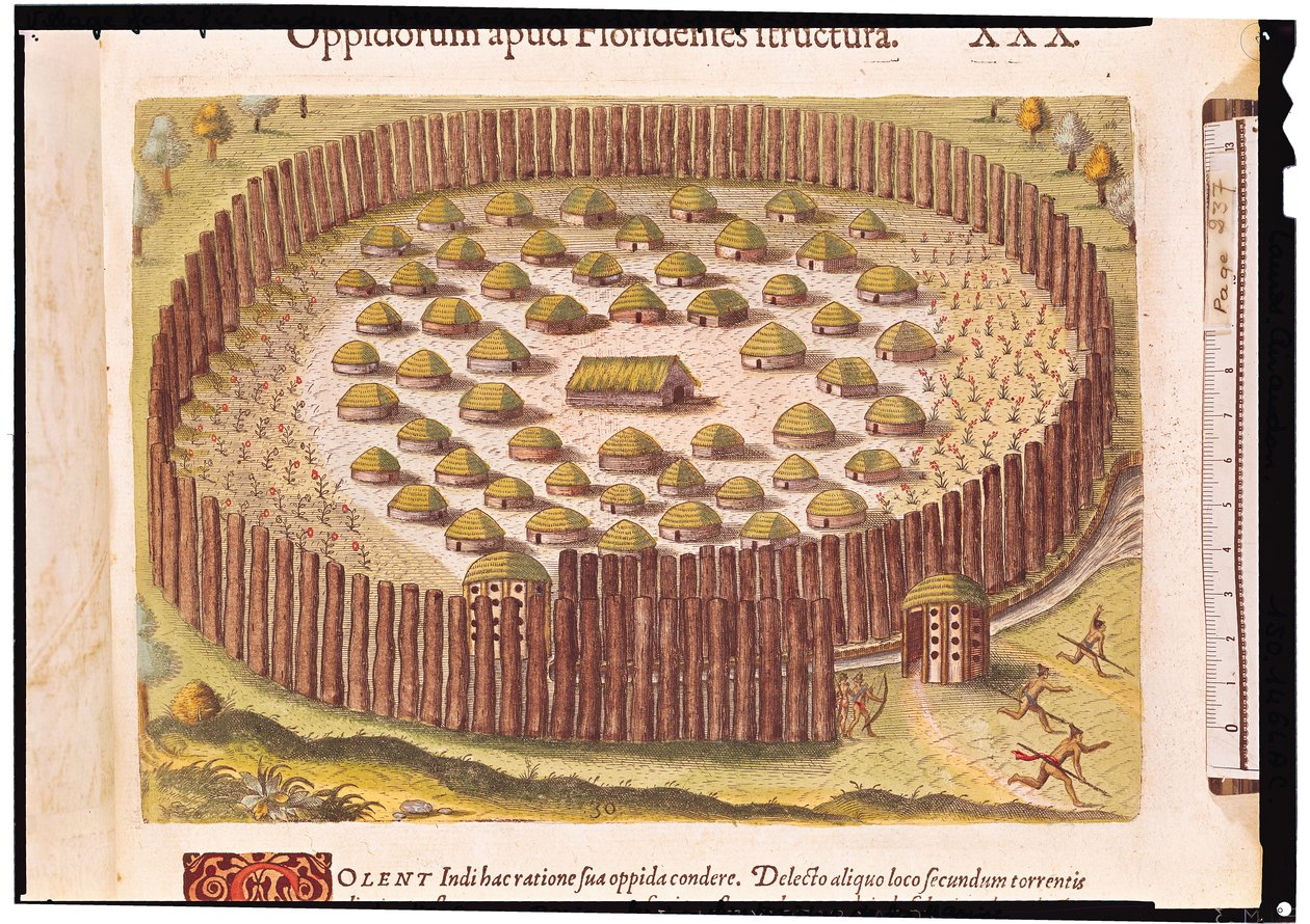 Pueblo indio fortificado, de 
