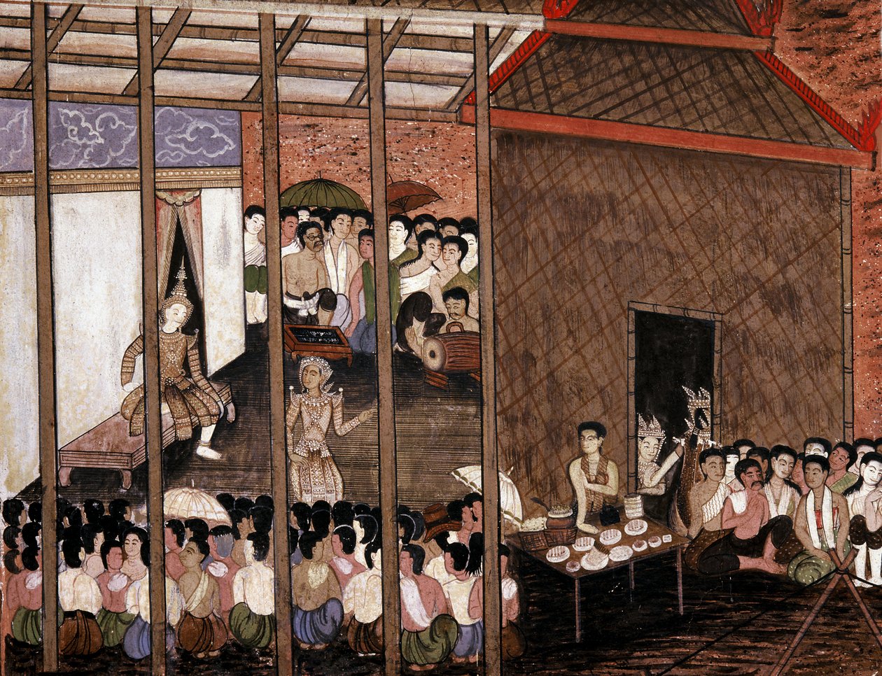 Una multitud observa una representación teatral de Thai School