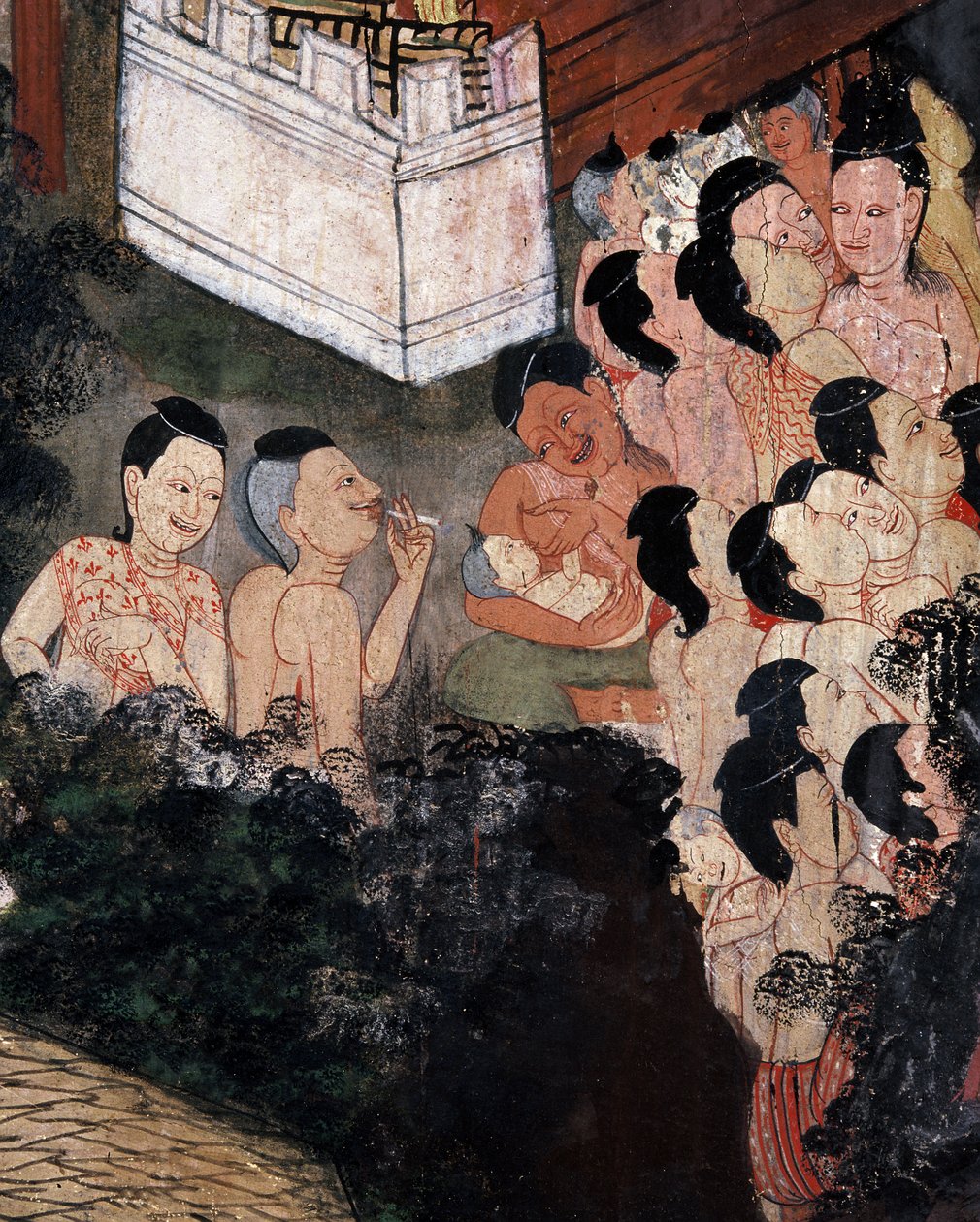 Multitud viendo actuaciones teatrales en un funeral de Thai School