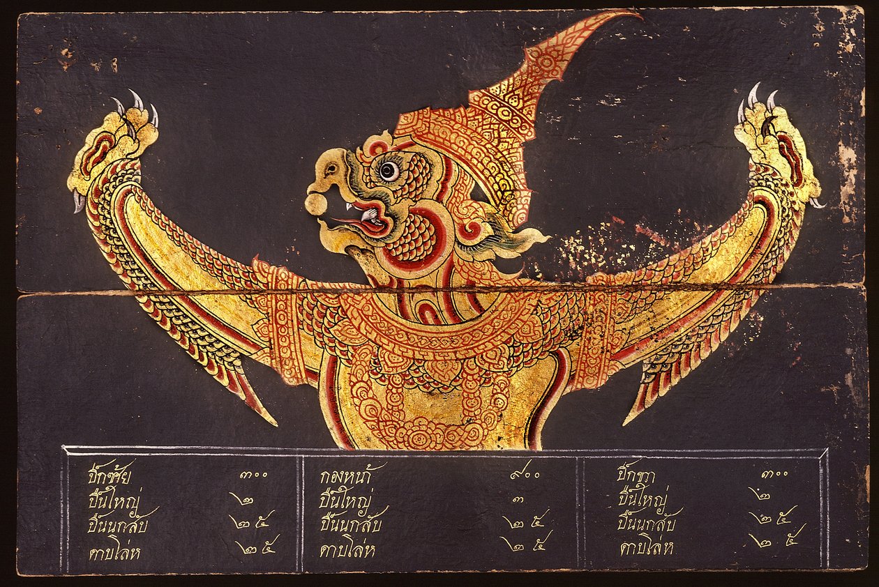Hoja de un manuscrito sobre arte militar tailandés que representa la imagen de un Garuda, 1815 de Thai School
