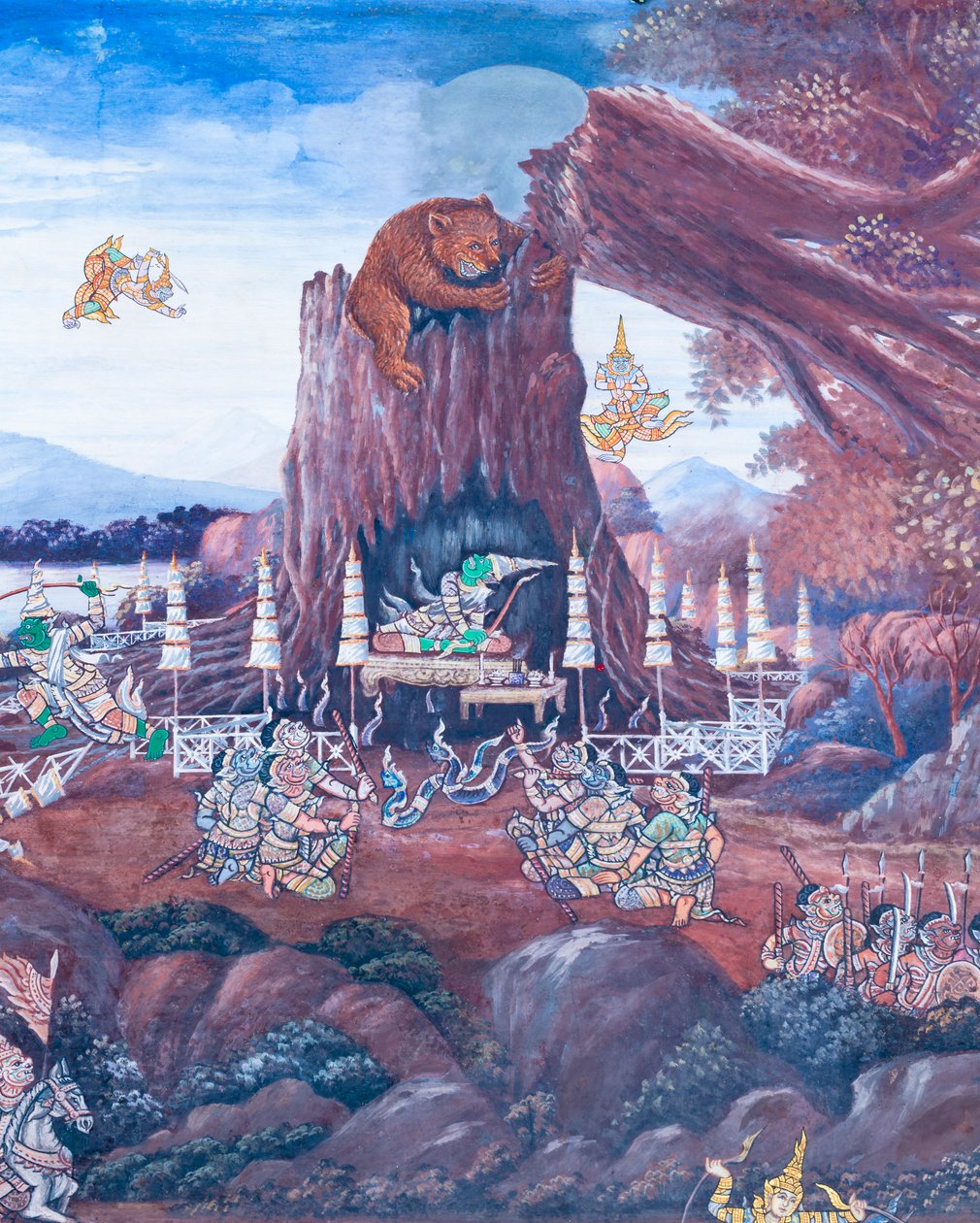 Mural con escenas del Ramayana en Wat Phra Kaeo, Gran Palacio Real, Bangkok, Tailandia de Thai School