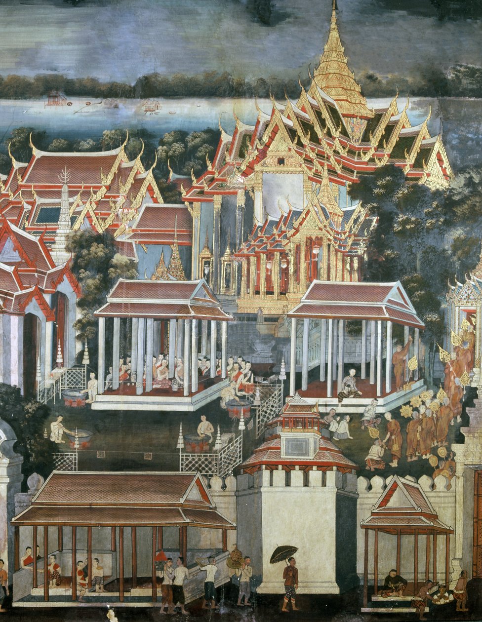 Ofrendas hechas a los monjes en el Templo del Buda Esmeralda, 1864 de Thai School