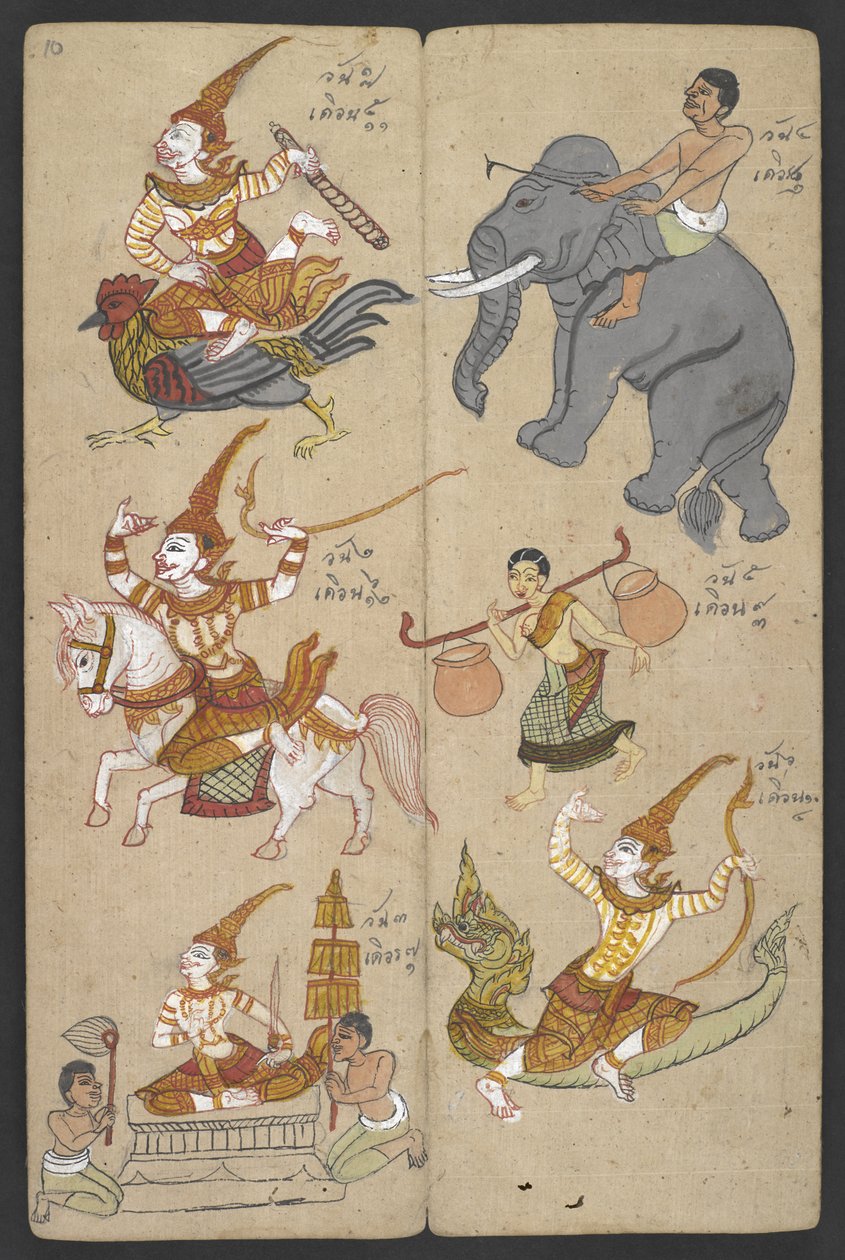 O 16455 f.10r, Animales del Zodíaco, de Phrommachat (pergamino) de Thai School