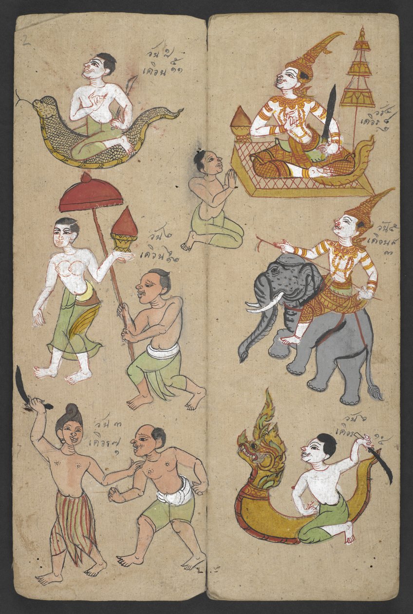 O 16455 f.2r, Animales del Zodíaco, de Phrommachat (pergamino) de Thai School
