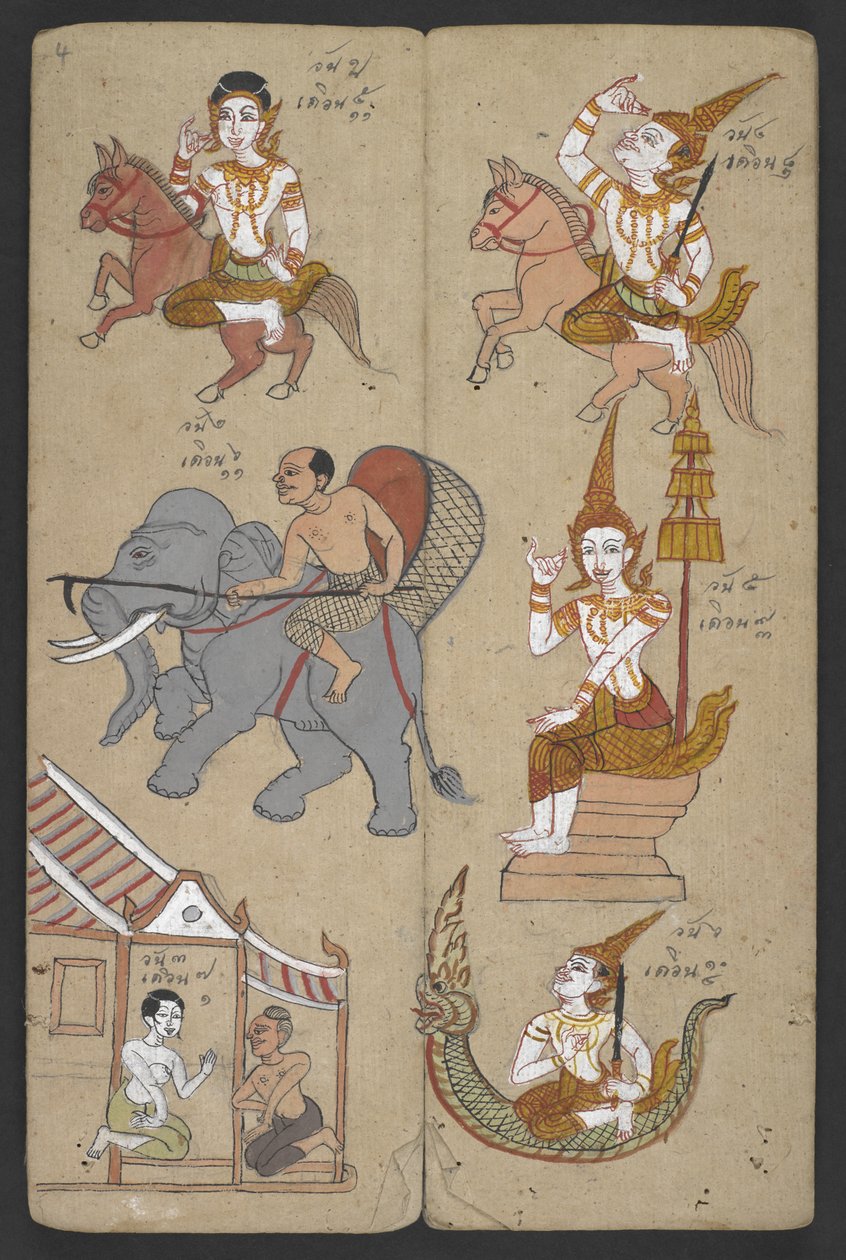 O 16455 f.4r, Animales del Zodíaco, de Phrommachat (pergamino) de Thai School
