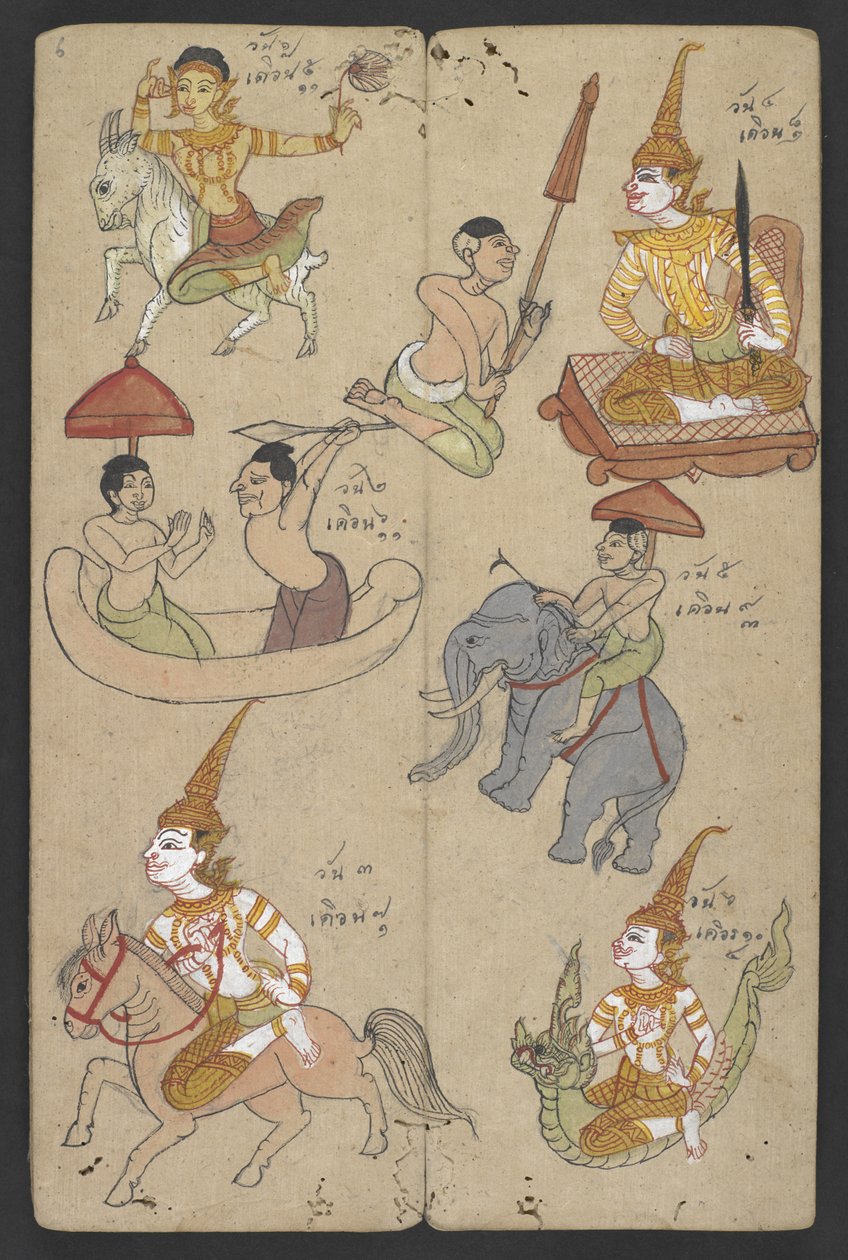 O 16455 f.6r, Animales del Zodíaco, de Phrommachat (pergamino) de Thai School