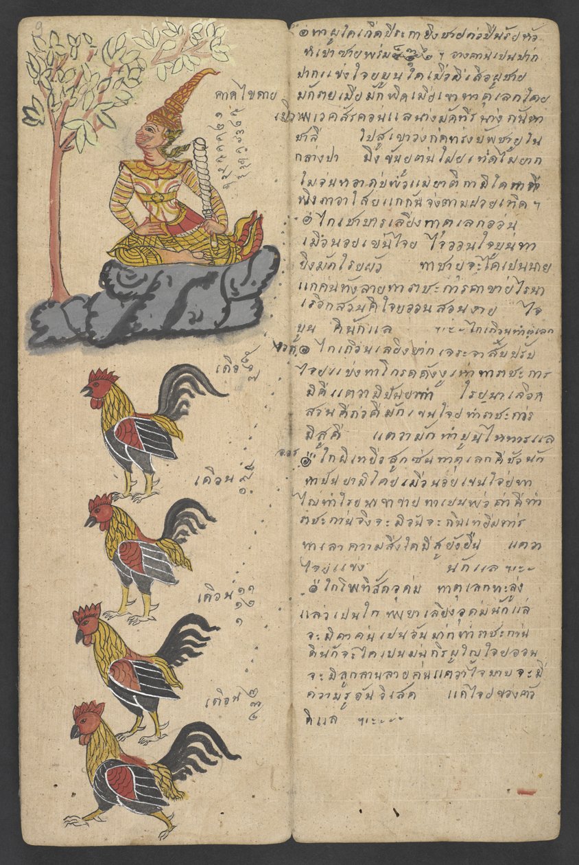 O 16455 f.9r, Animales del Zodíaco, de Phrommachat (pergamino) de Thai School