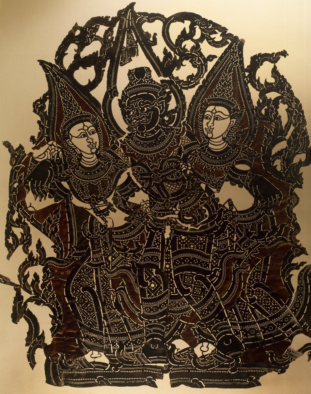 Escena del teatro de sombras Nang Yai representando a Dasakantha y sus esposas de Thai School