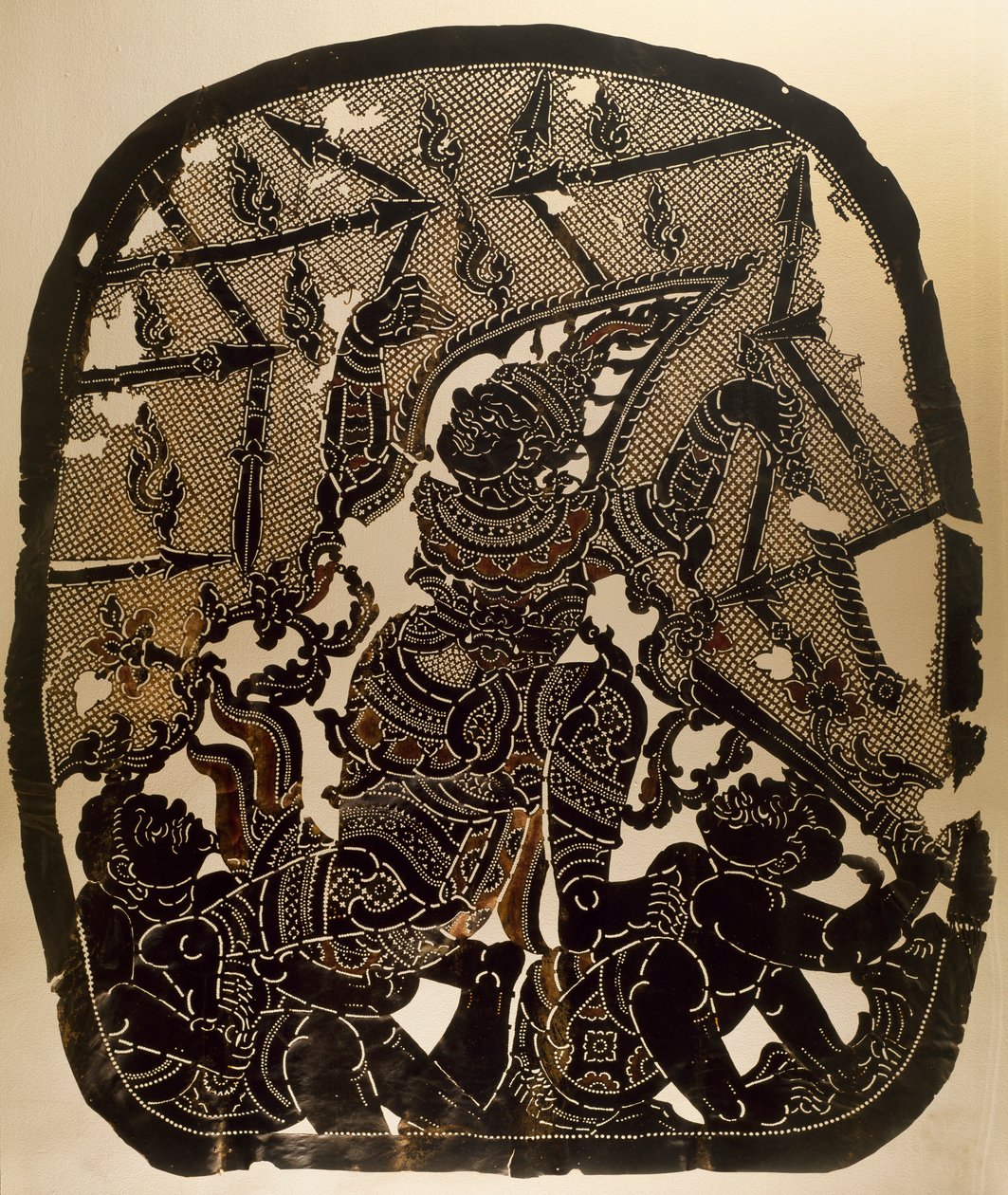 Escena del teatro de sombras Nang Yai representando a Virunjambang, general del ejército de Dasakantha de Thai School