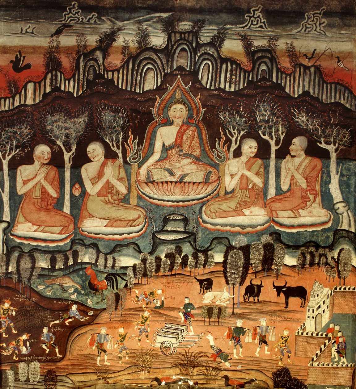 El Primer Sermón y Khattana Kuman Jataka, 1867 de Thai School