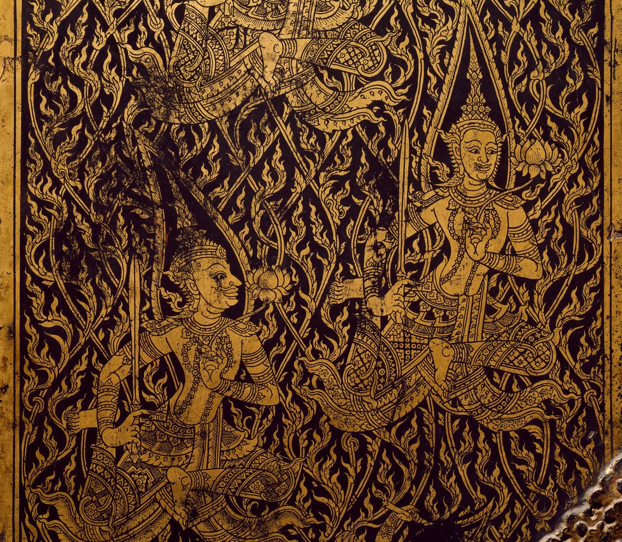 Armario para sutra, madera tallada y lacada (detalle) de Thai School