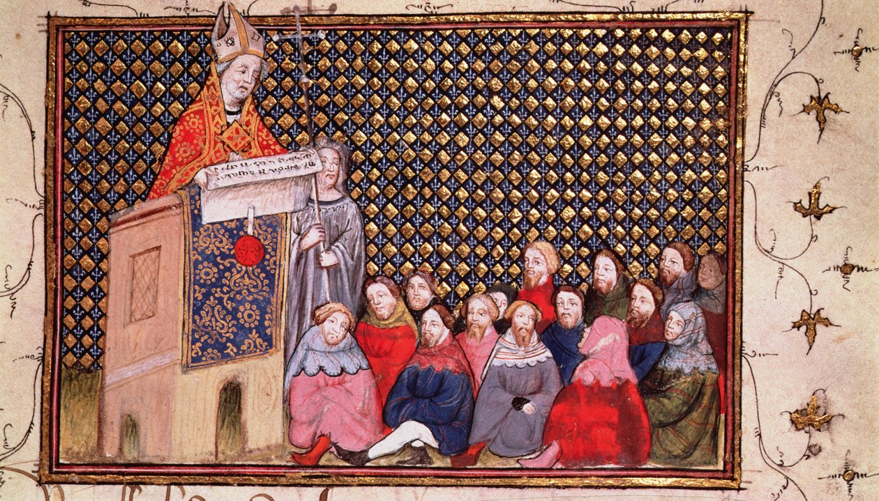 Harl 1319 f.12 Arzobispo Arundel predicando en la causa de Enrique, de la 