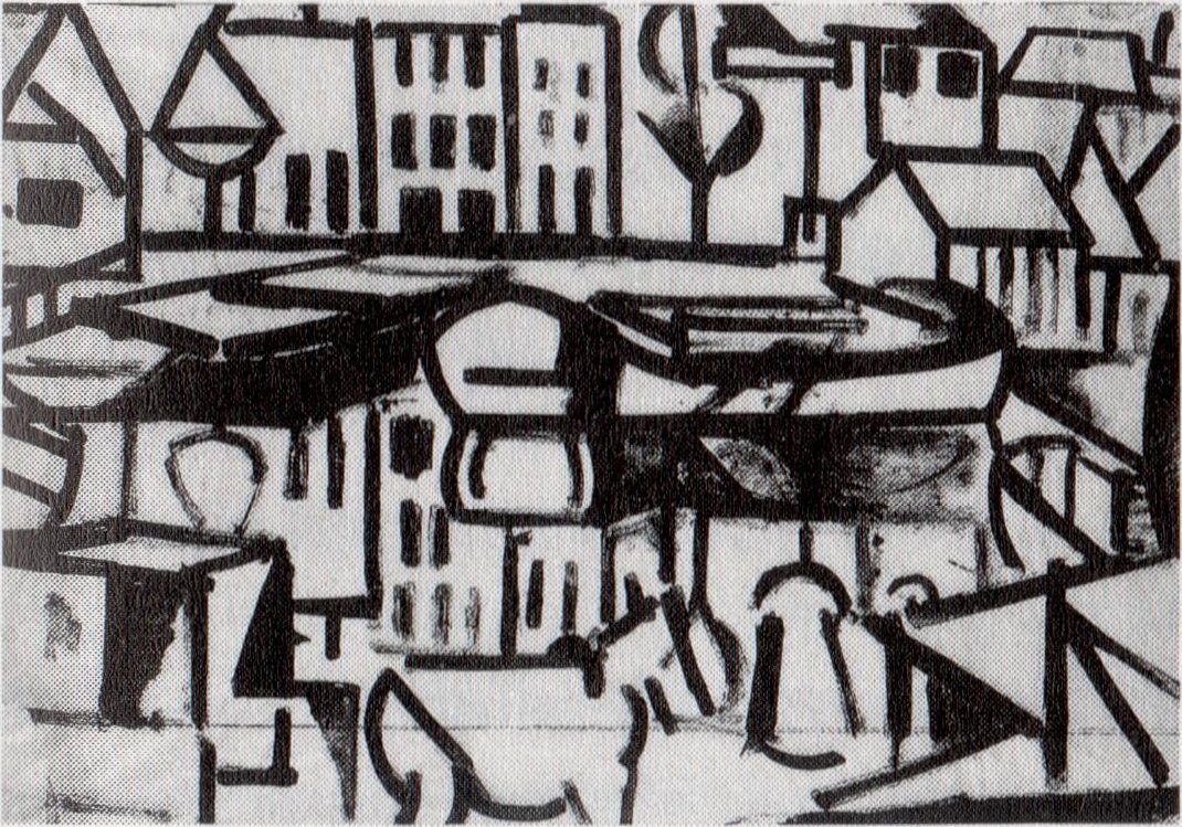 Paisaje urbano con barco Leiden de Theo van Doesburg
