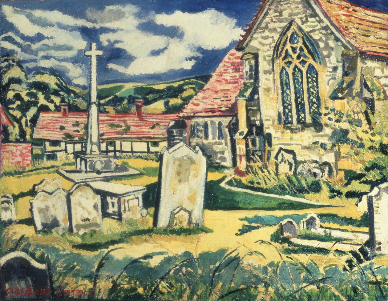 Iglesia de South Harting (óleo sobre lienzo) de Theo Garman