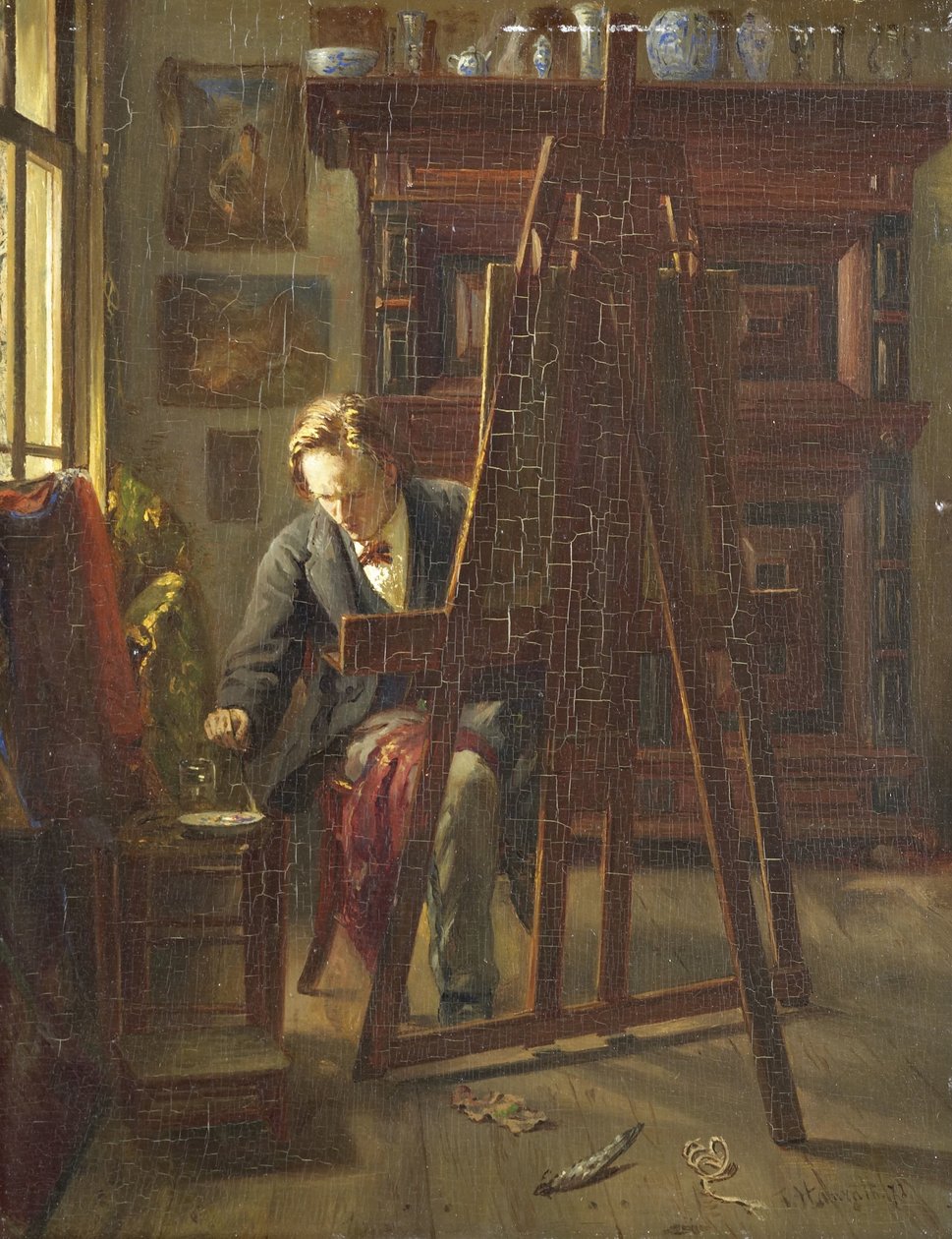 El artista George Jan Hendrik Poggenbeek en su estudio de Theo Hanrath