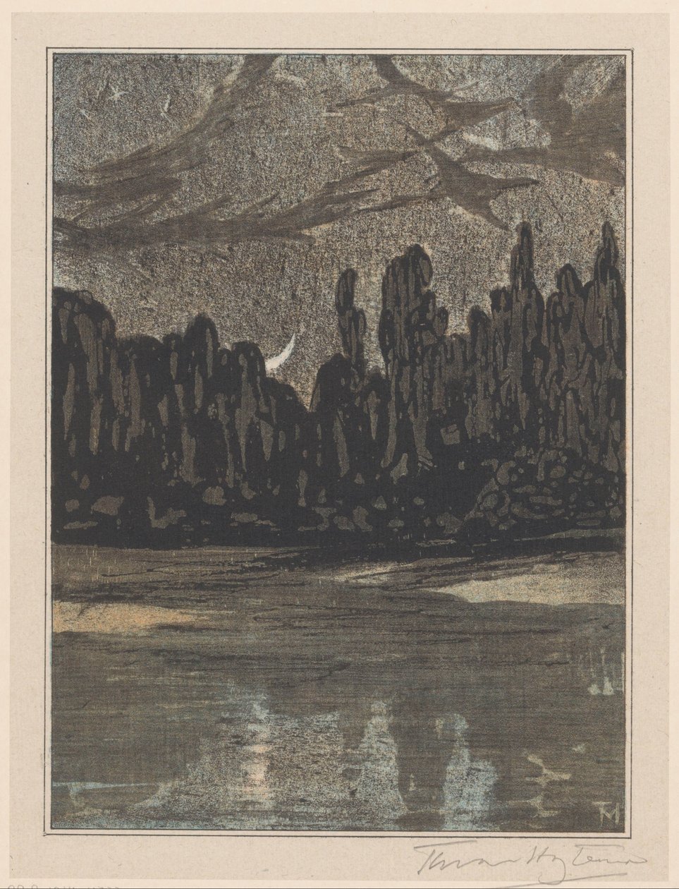 Paisaje nocturno con aves migratorias de Theo van Hoytema (signed by artist)