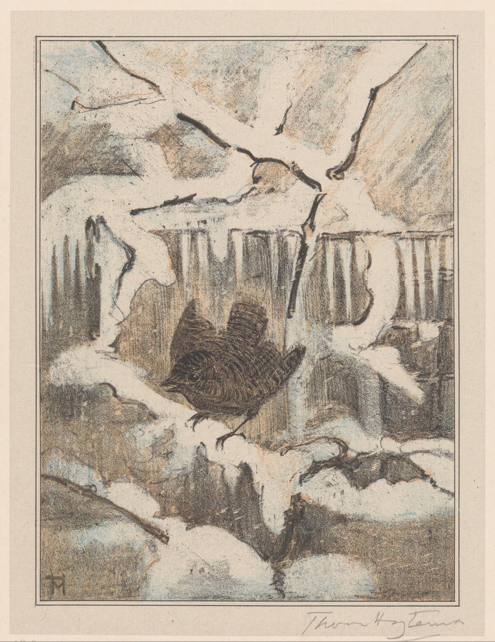 Reyezuelo en rama nevada de Theo van Hoytema (signed by artist)