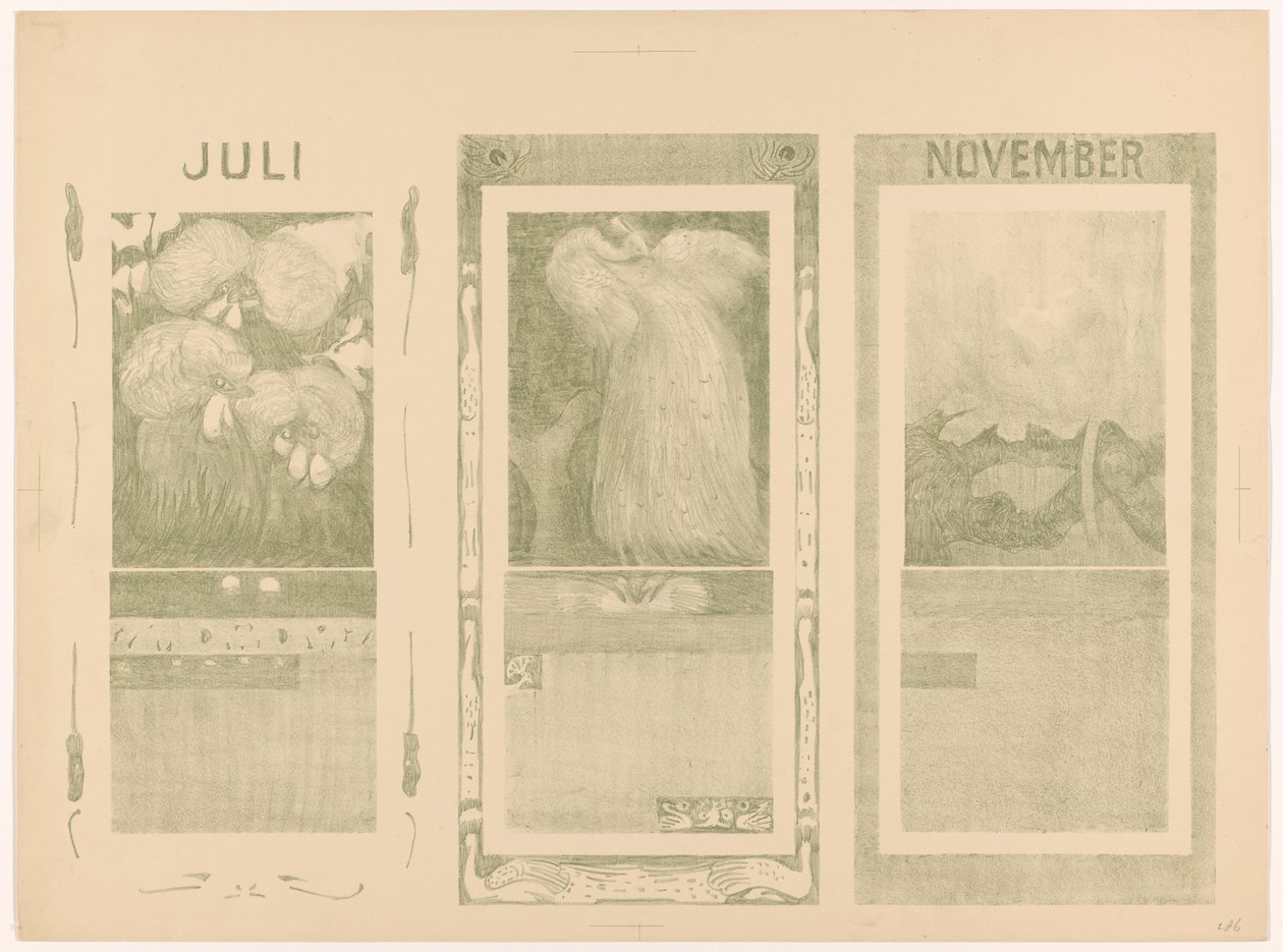 Calendarios de julio, agosto y noviembre de 1910 de Theo van Hoytema