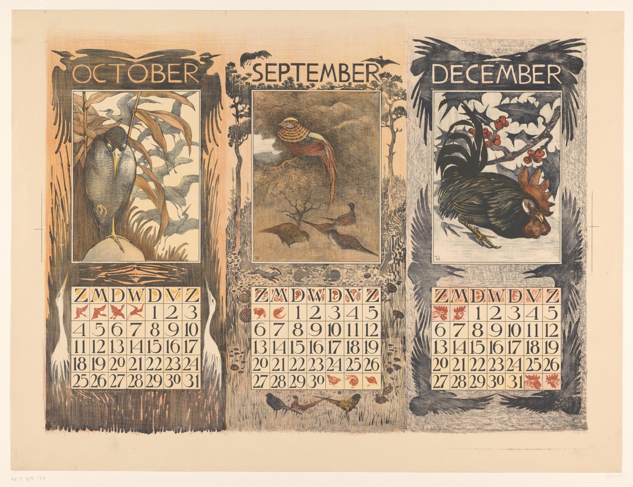 Calendarios de octubre, septiembre y diciembre de 1903 de Theo van Hoytema