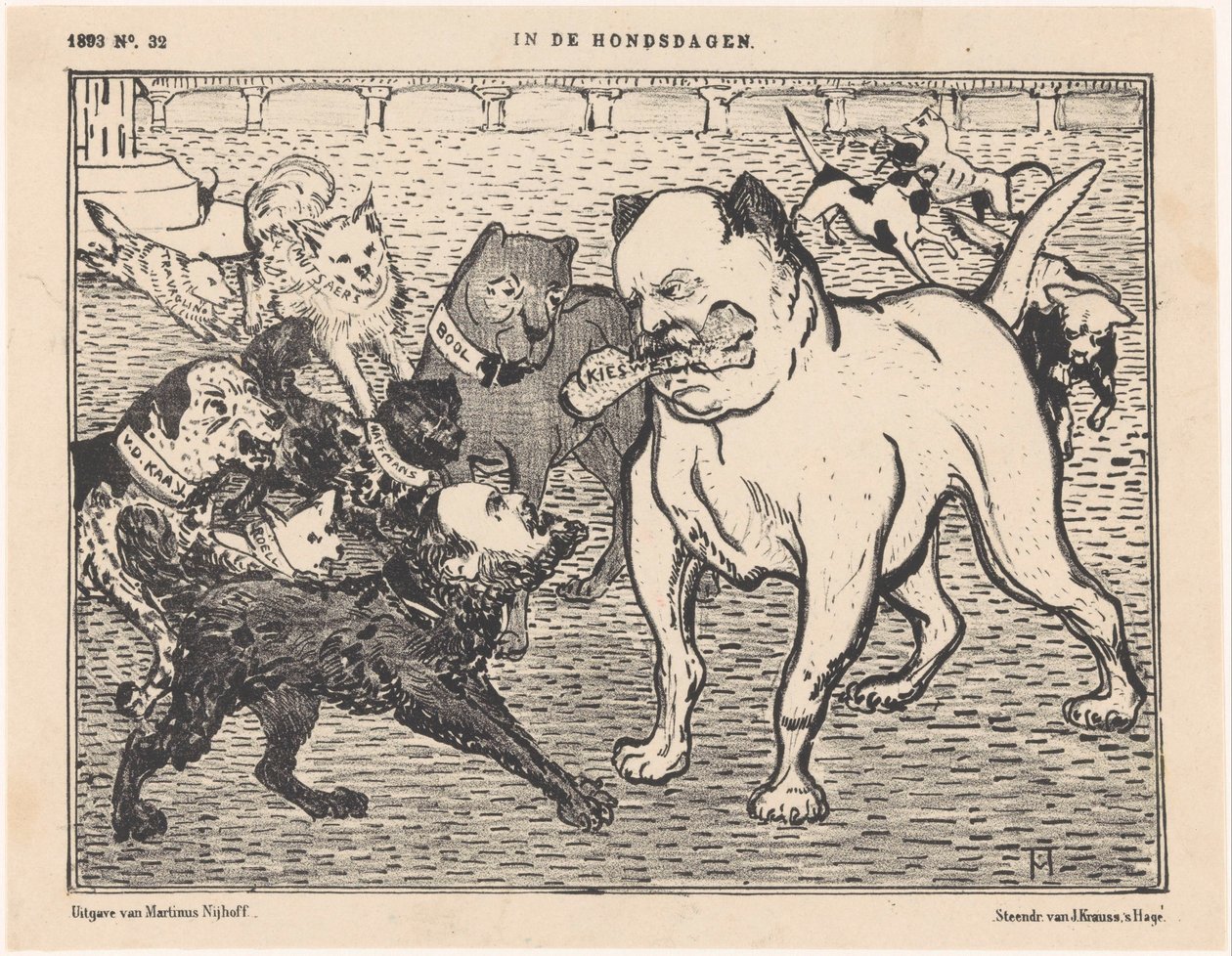 Caricatura sobre la ley electoral de Johannes Tak van Poortvliet In the Dog Days (título en el objeto) de Theo van Hoytema