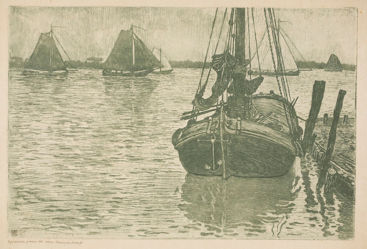 Barcos bajo la lluvia de Théo van Rysselberghe