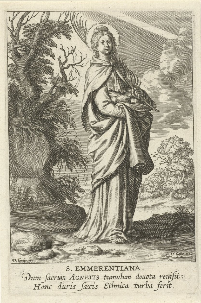 Heilige Emerentiana de Roma Santa Emmerantiana (título sobre el objeto) Heiligen femenino (título de la serie) Espejo Iluminado Virgen (título de la serie) de Theodoor Galle