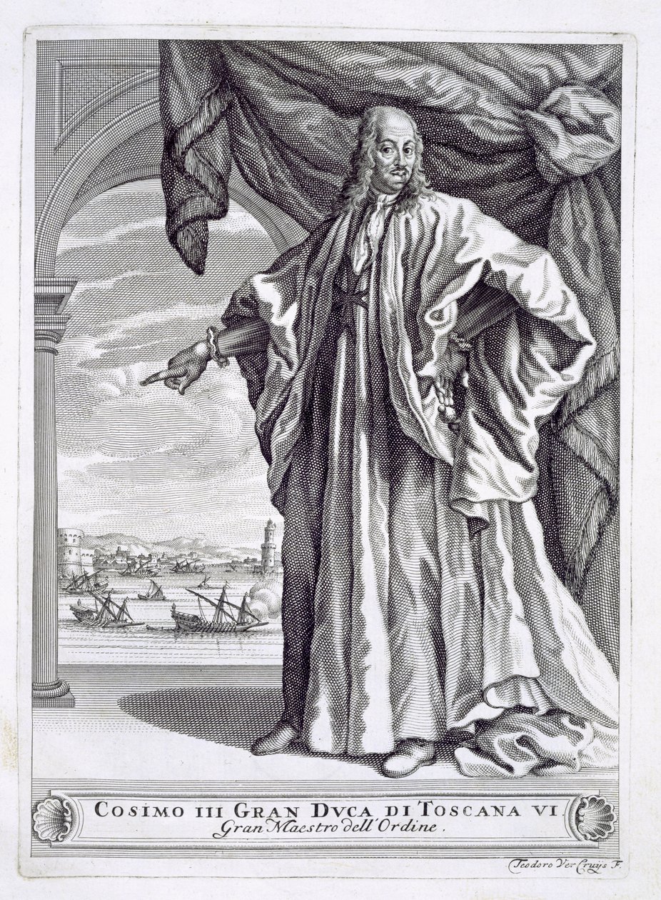 Retrato de Cosimo III de Medici (1642-1723), portada de I Pregi della Toscana, por Fulvio Fontana, publicado en 1701 de Theodor Verkruis