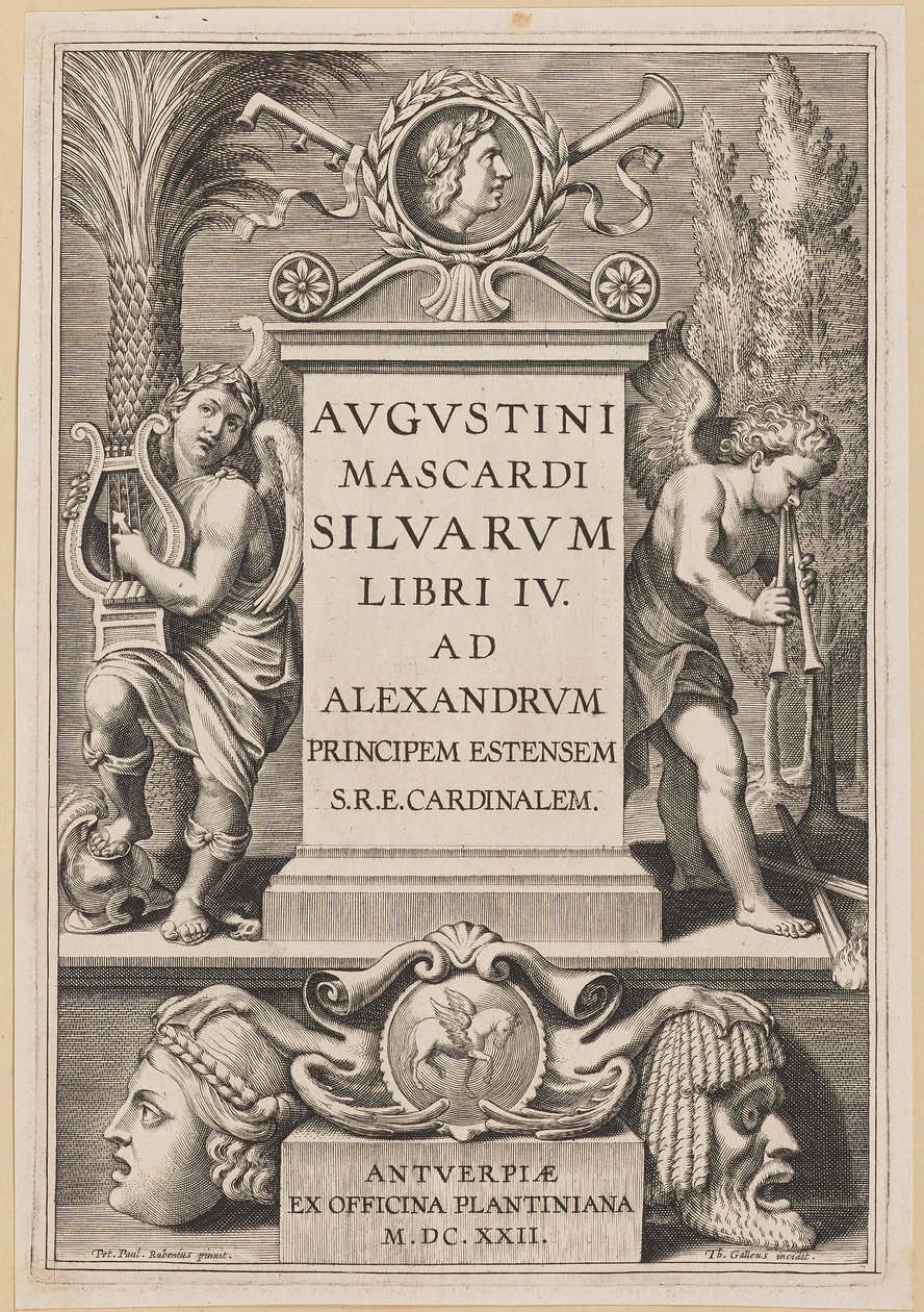 Página de título para Agostino Mascardi, Silvarium Libri IV de Theodor Galle after Sir Peter Paul Rubens